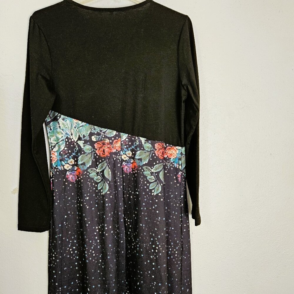 Generic Casual Stitching flower Print Elegant Black Midi Dress Size Medium - Picture 5 of 6